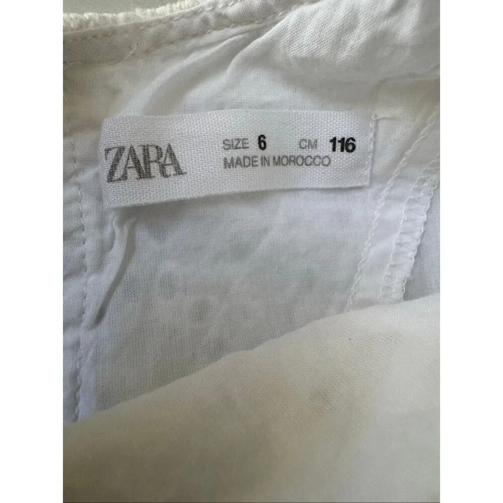 Zara little girls Swedish embroidered asymmetrical eyelet white cotton knee leng